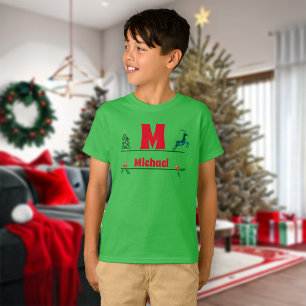 T-shirt Monogramme et nom personnalisés de Noël Enfants