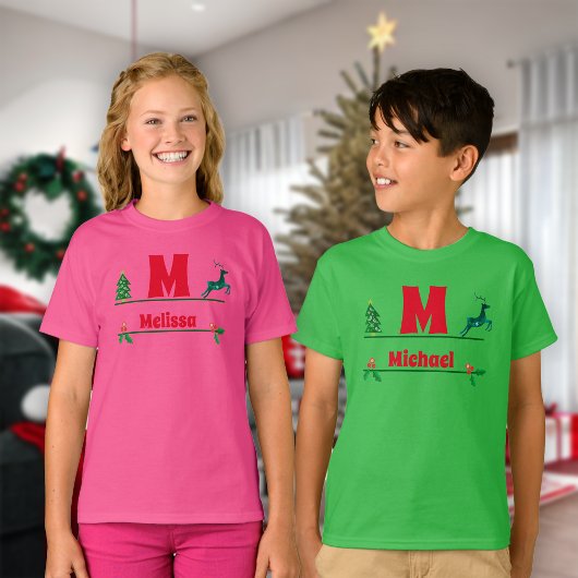 T-shirt Monogramme et nom personnalisés de Noël Enfants