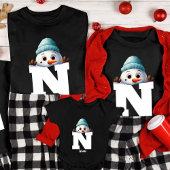 T-shirt Monogramme Famille Noël Custom mignon Snowman