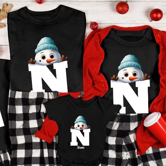 T-shirt Monogramme Famille Noël Custom mignon Snowman