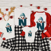 T-shirt Monogramme Famille Noël Custom mignon Snowman