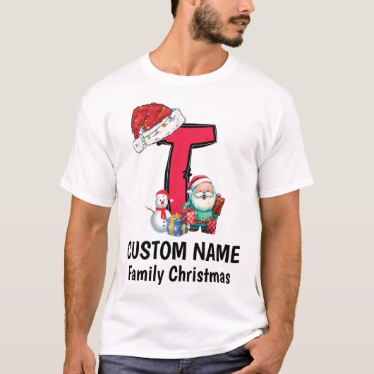 T-shirt Monogramme Famille Noël Personnalisez Avec Nom (Devant)