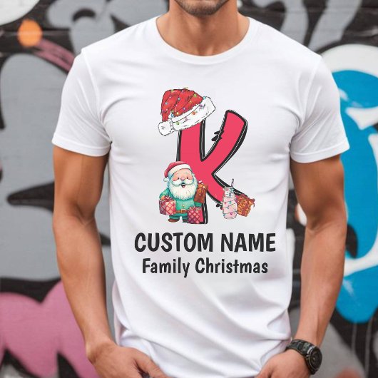 T-shirt Monogramme Famille Noël Personnalisez Avec Nom