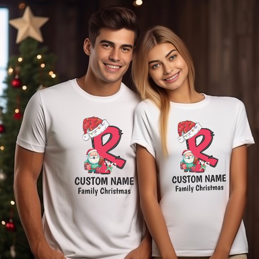 T-shirt Monogramme Famille Noël Personnalisez Avec Nom