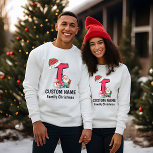 T-shirt Monogramme Famille Noël Personnalisez Avec Nom