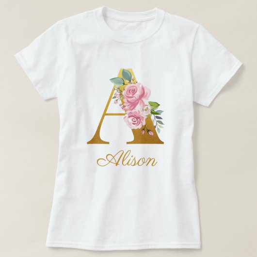 T-shirt Monogramme floral personnalisé avec nom initial bo (Design devant)