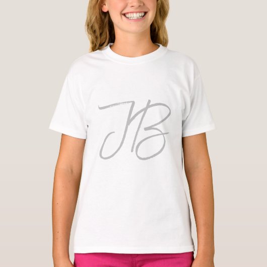 T-shirt Monogramme Gris Blanc Clou Calligraphie Script (Devant)