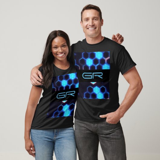 T-shirt Monogramme Holographique Cyberpunk Hexagon Carreau (Unisexe)