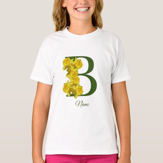 T-shirt Monogramme initial B personnalisé jonquille (Devant)