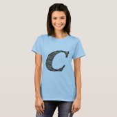 T-shirt Monogramme Initial C Hydrangea Floral T Shirt (Devant entier)