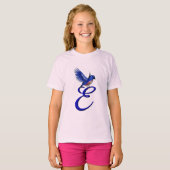 T-shirt Monogramme Initial E Élégant Bluebird  (Devant entier)