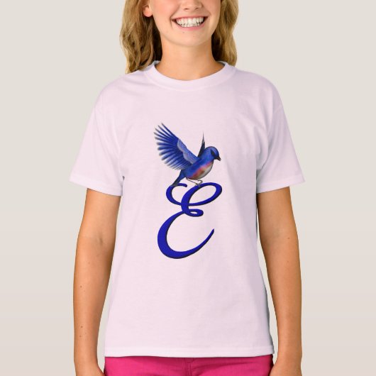 T-shirt Monogramme Initial E Élégant Bluebird  (Devant)