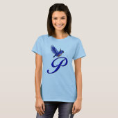 T-shirt Monogramme Initial P Élégant Bluebird (Devant entier)