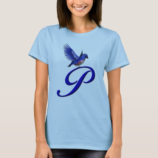 T-shirt Monogramme Initial P Élégant Bluebird (Devant)