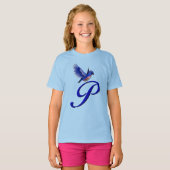 T-shirt Monogramme Initial P Élégant Bluebird (Devant entier)