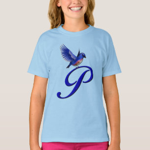 T-shirt Monogramme Initial P Élégant Bluebird