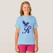 T-shirt Monogramme Initial R Élégant Bluebird  (Devant entier)