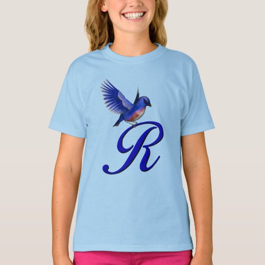 T-shirt Monogramme Initial R Élégant Bluebird  (Devant)