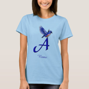 T-shirt Monogramme initiale A Bluebird Élégant Personnalis