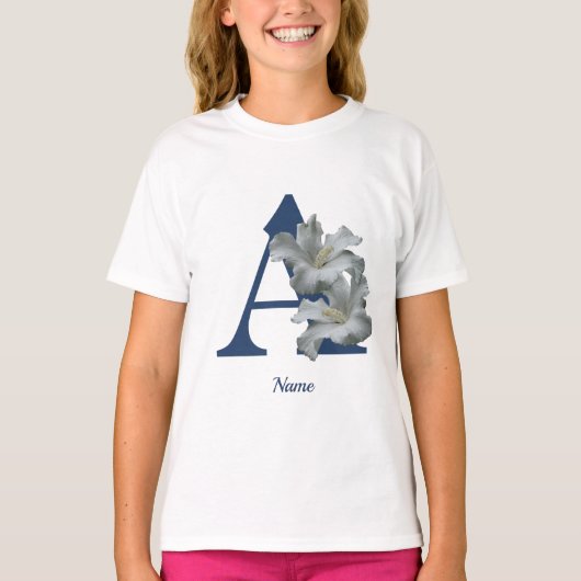 T-shirt Monogramme initiale A fleur d'Hibiscus personnalis (Devant)