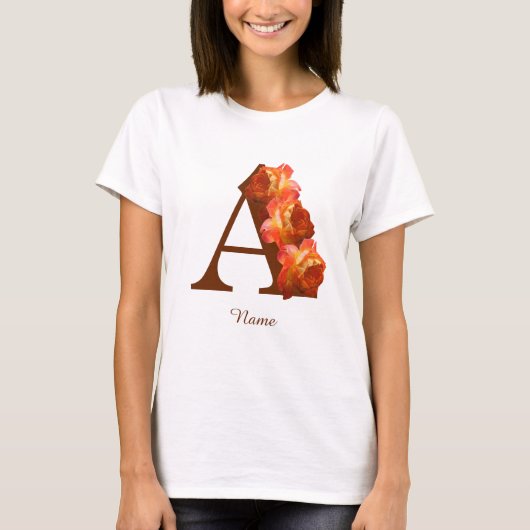 T-shirt Monogramme Initiale A Personnalisé Rose Orange (Devant)