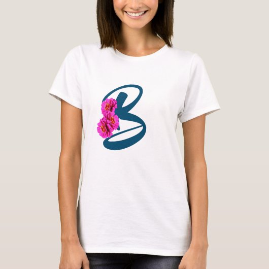 T-Shirt Monogramme Initiale B Fleurs de Zinnia (Devant)