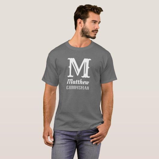 T-shirt Monogramme initiale du nom Mariage gris des garçon (Devant entier)