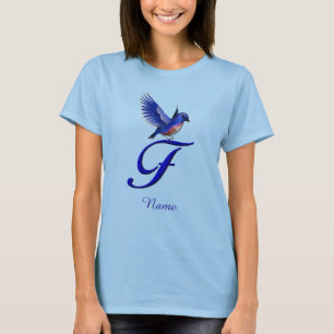 T-shirt Monogramme initiale F Bluebird Élégant Personnalis