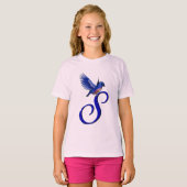 T-shirt Monogramme Initiale S Élégant Bluebird (Devant entier)