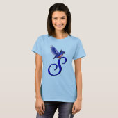 T-shirt Monogramme Initiale S Élégant Oiseau Bleu (Devant entier)