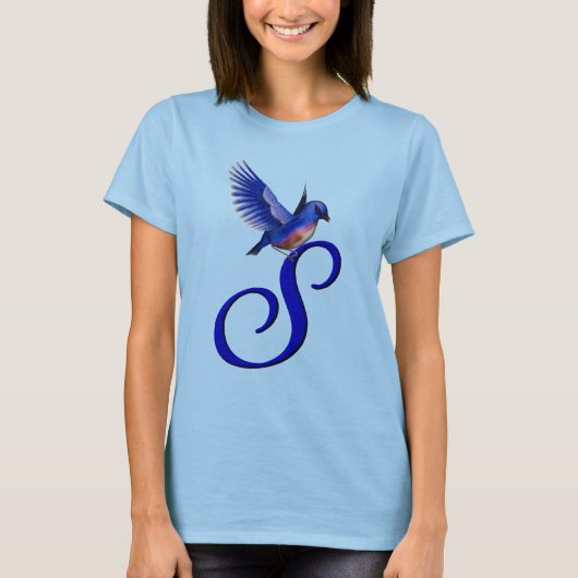 T-shirt Monogramme Initiale S Élégant Oiseau Bleu (Devant)