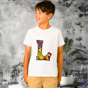 T-shirt Monogramme L tribal et doodle coloré et amusant