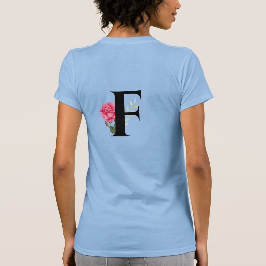 T-shirt Monogramme Lettre initiale F en noir avec rose ros (Dos)