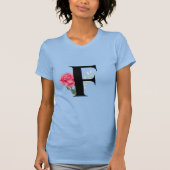 T-shirt Monogramme Lettre initiale F en noir avec rose ros (Devant)