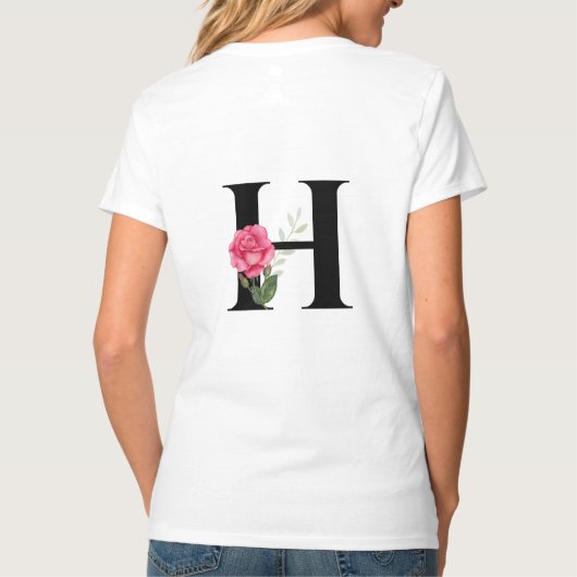 T-shirt Monogramme Lettre initiale H en noir avec rose ros (Dos)