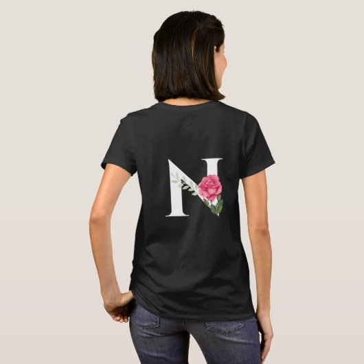 T-shirt Monogramme Lettre initiale N en blanc avec rose ro (Dos entier)