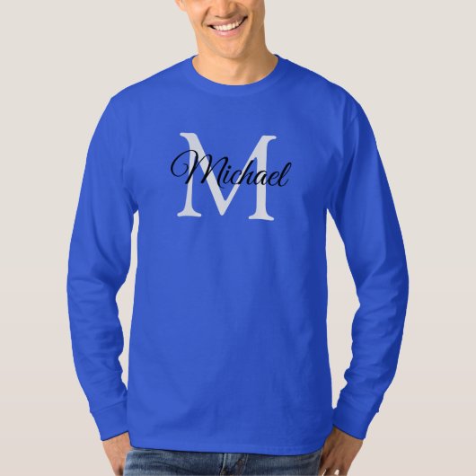T-shirt Monogramme Lettre initiale Nom Homme's Deep Royal (Devant)