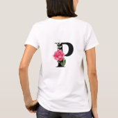T-shirt Monogramme Lettre initiale P en noir avec rose ros (Dos)