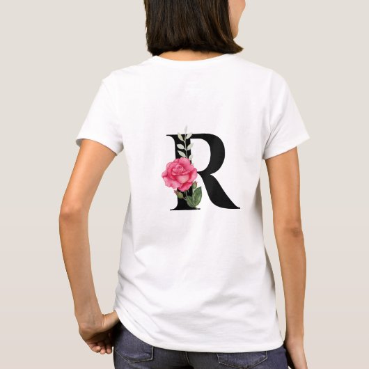 T-shirt Monogramme Lettre initiale R en noir avec rose ros (Dos)