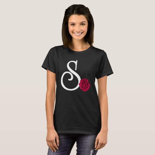 T-shirt Monogramme Lettre initiale S avec Rose rouge sur B (Devant entier)