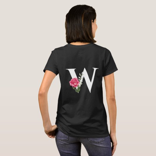 T-shirt Monogramme Lettre initiale W en blanc avec rose ro (Dos entier)