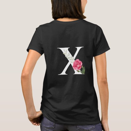 T-shirt Monogramme Lettre initiale X en blanc avec rose ro (Dos)