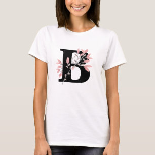 T-shirt Monogramme Lettre Unique avec Fleurs Roses en Spra