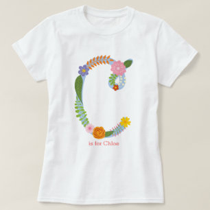 T-shirt Monogramme lunatique personnalisé de fleur (c)