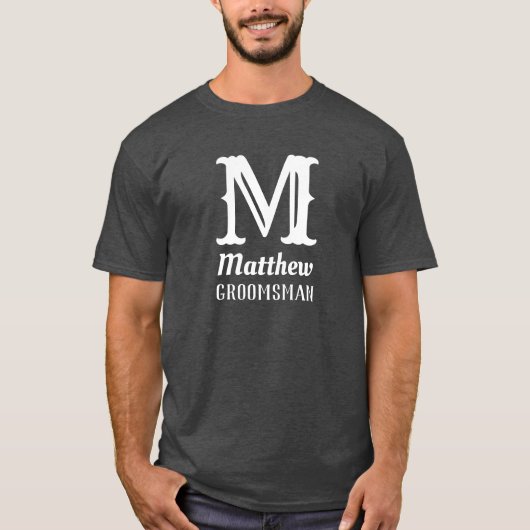 T-shirt Monogramme masculin personnalisé Mariage gris (Devant)
