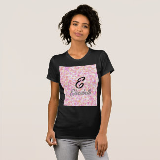 T-shirt Monogramme moderne Nom Aquarelle rose Yellow Spots
