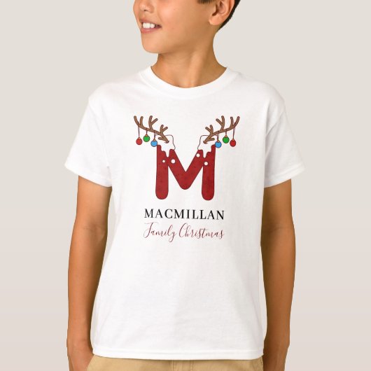 T-shirt Monogramme Noël Antlers Jours Correspondants Famil (Devant)