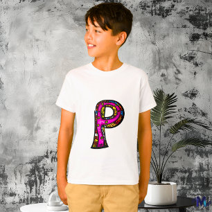 T-shirt Monogramme P tribal et doodle coloré et amusant