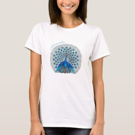 T-shirt Monogramme Peacock Turquoise bleu et blanc Monogra (Devant)