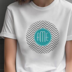 T-shirt Monogramme personnalisé chevrons charbon sarcelle